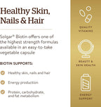 Solgar Biotin 10,000 mcg, 60 Vegetable Capsules - Energy, Metabolism, Promotes Healthy Skin, Nails & Hair - Super High Potency - Non-GMO, Vegan, Gluten Free, Dairy Free, Kosher - 60 Servings