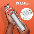 Metal Pill Organizer 2 Times a Day-Travel Pill Box Case with Moisture-Proof Airtight Lids, Weekly Large Capacity AM PM Medicine Container for Vitamins, Fish Oil, Supplements and Medications (Silver)
