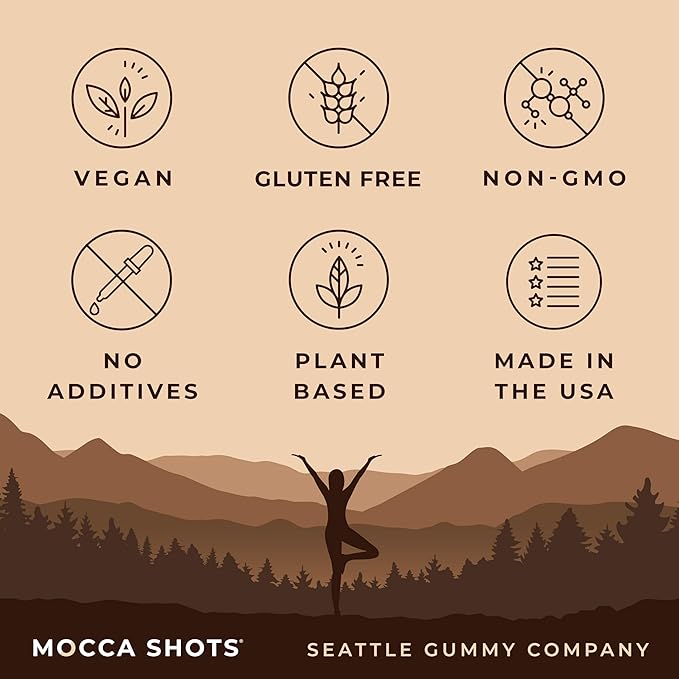SGC Highest Concentration 100mg Caffeine per Gummy, 2 Gummies per Pack, 12-Pack Mocca Shots Dutch Chocolate Plant-Based Instant Energy with Herbal nootropics
