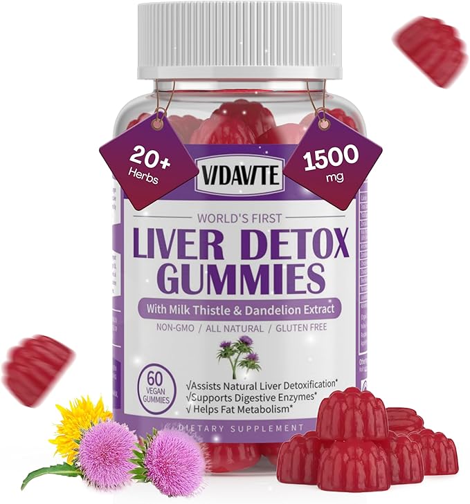 Liver Cleanse Detox & Repair Gummies — Sugar-free, US-Made, 1500mg Milk Thistle Supplement with Artichoke, Dandelion and 20+ Herbs — Liver Support Supplement for Men & Women(60 Vegan Gummies)