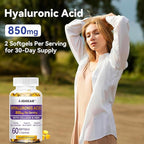Hyaluronic Acid Supplements, 850mg High Bioavailable Dietary Hyaluronic Acid Capsules, Double Strength Skin Hydration, Eye Health, Hair & Nails Growth Support, 60 Softgels, 2 Pack