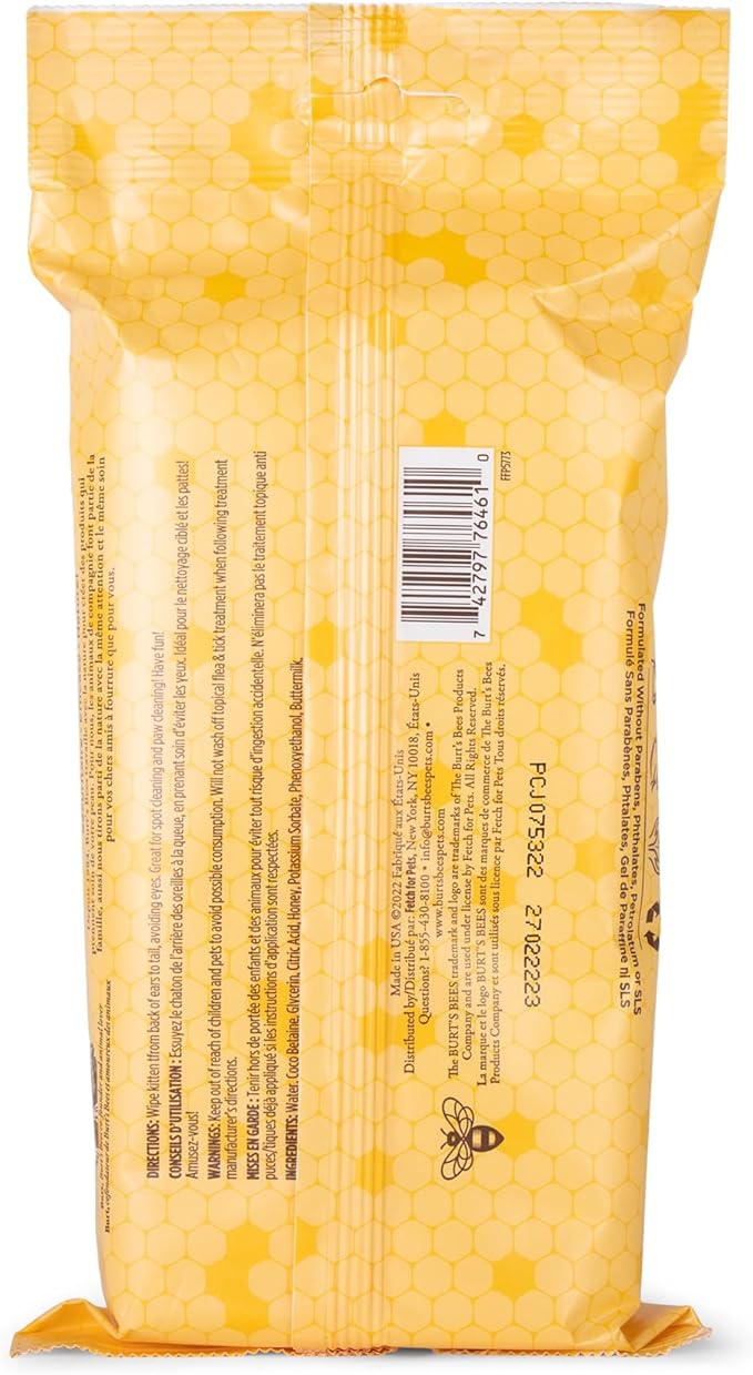 Burt's Bees for Pets Kitten Grooming Wipes with Buttermilk and Honey, Waterless Cat Bath Wipes for Face, Paws, Tail and Coat Cleaning, Gentle Bath Alternative for Indoor Felines, 50 Count - 6 Pack