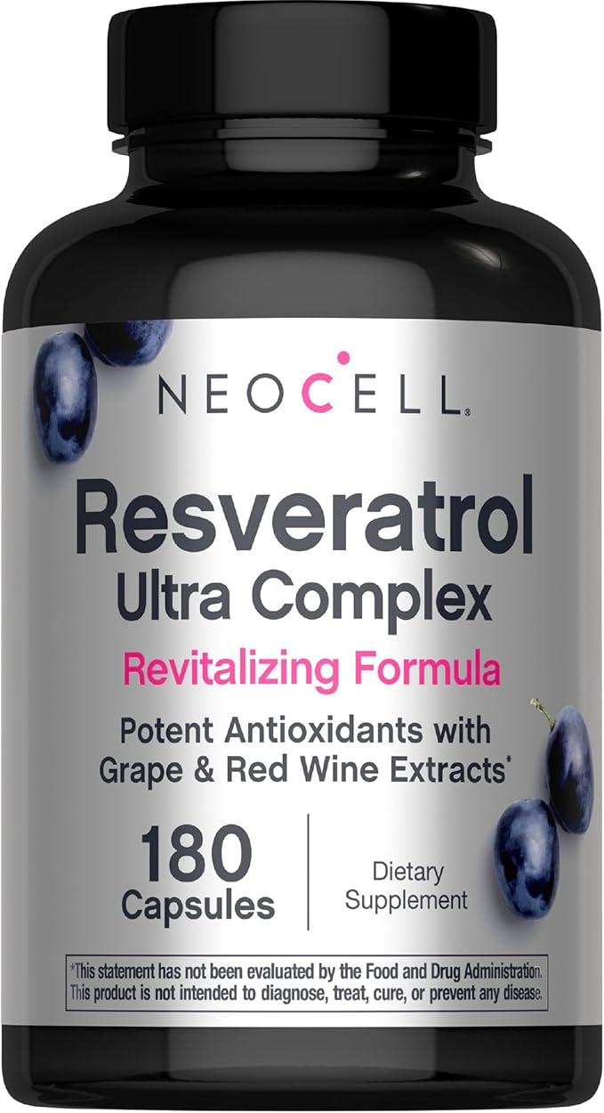 NeoCell Resveratrol Complex 1800 mg | 180 Capsules | Revitalizing Formula | Potent Antioxidant Supplement | Grape & Red Wine Extract