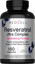NeoCell Resveratrol Complex 1800 mg | 180 Capsules | Revitalizing Formula | Potent Antioxidant Supplement | Grape & Red Wine Extract