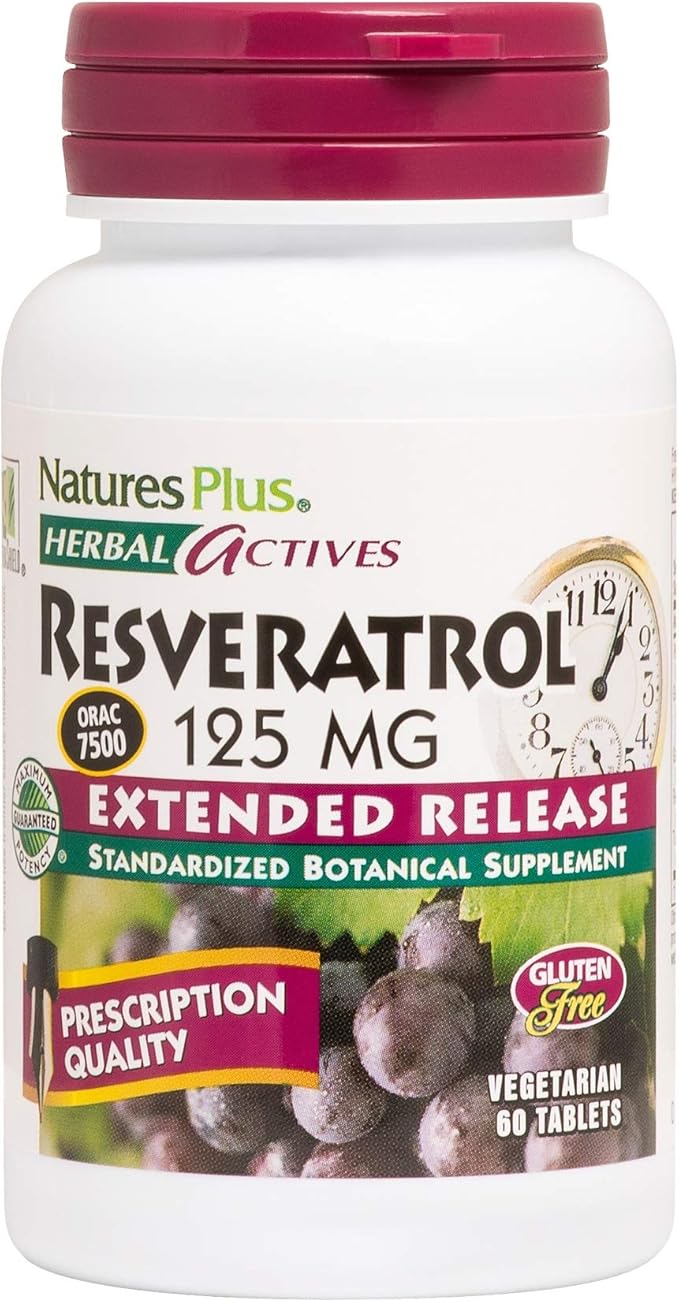NaturesPlus Herbal Actives Resveratrol, Extended Release - 60 Tablets - Vegetarian, Gluten Free - 30 Servings