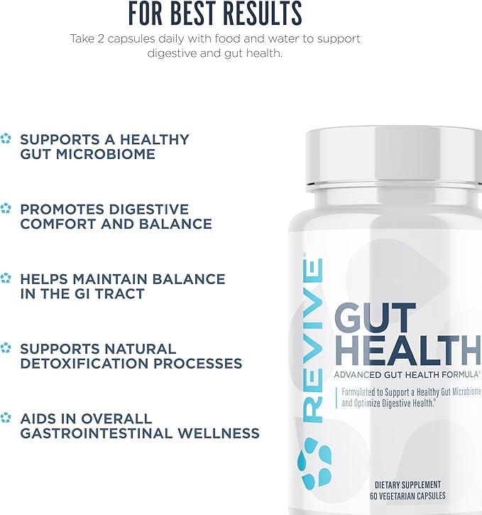Revive MD Gut Health Supplements for Men & Women - Daily Gut Repair & Digestive Health Support Formula with Thyme, Oregano & Milk Thistle - Vegan-Friendly, Gluten-Free (60 Capsules, 30 Servings)