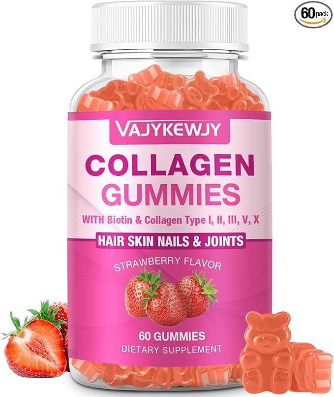 Vegan Collagen Gummies for Women & Men - with Biotin, Vitamin C, & Zinc for Skin Radiance, Hair Growth, Strong Nails, & Joint Support, 60 Count
