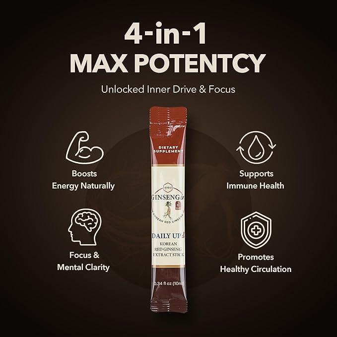 DailyUp Korean Red Ginseng Extract Stick 1000mg - Boost Energy | Enhance Memory | Support Immune System | Vegan | Liquid Supplements (10 Sticks)