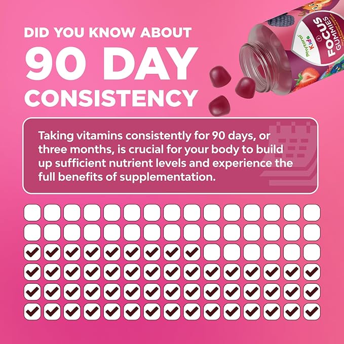 Vegan Kids Focus Gummies - Potent Chewable Brain Support for Children - Enhances Concentration & Memory - Calming Supplements & Focus Gummies for Kids - Non-GMO & Gluten-Free - 60 Count - 3 Pack
