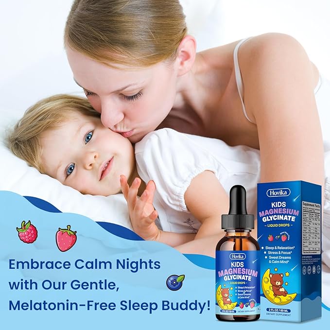 2 Pack Magnesium Glycinate Liquid for Kids - Magnesium Glycinate Drops with L-Theanine Omega-3, Vitamin B6, D3, Zinc - Support Sleep, Relaxation, Calm & Focus - Mixed Berry Flavor