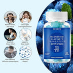 Magnesium Glycinate Gummies 500mg, Sugar-Free for Adults & Kids, Magnesium Gummies for Sleep, Stress & Muscle Relief, Supports Bone & Nerve Health, Vegan, 60 Count, Blueberry Flavor