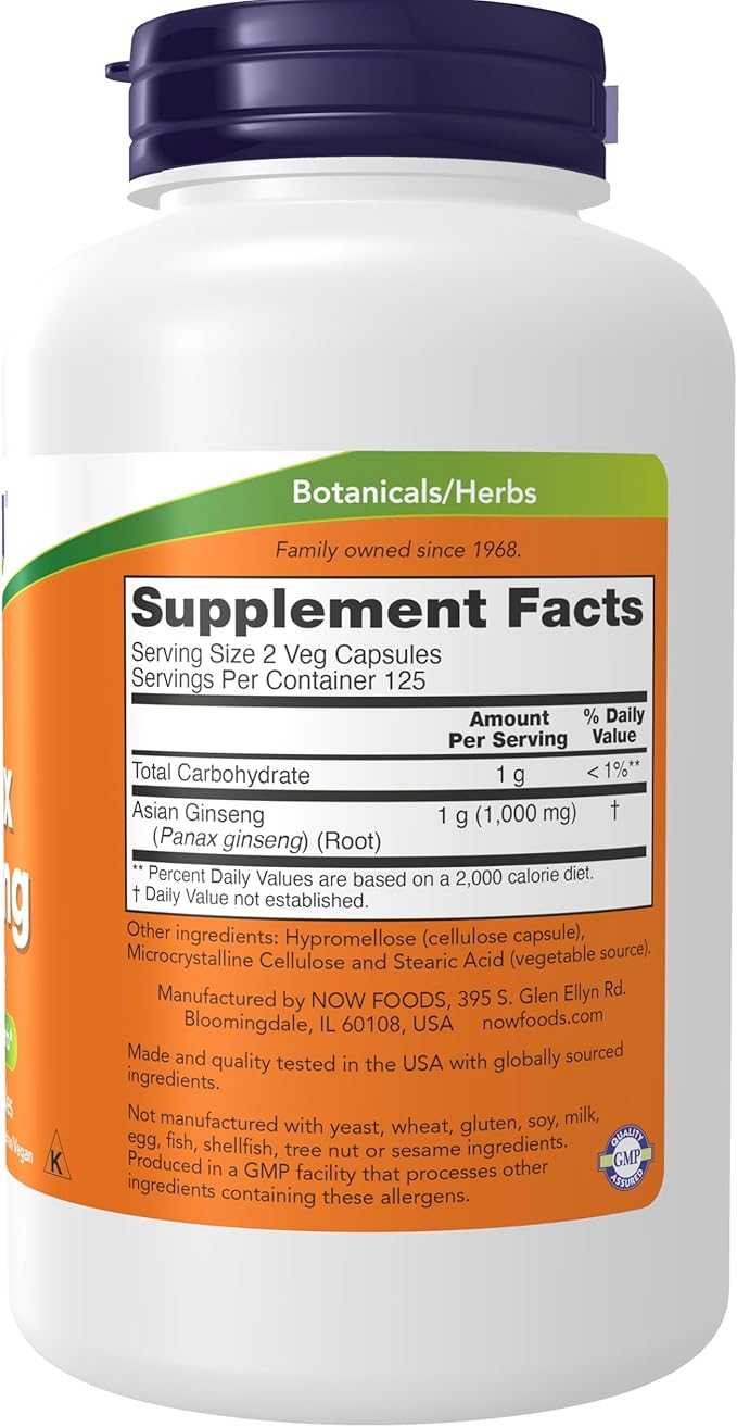 NOW Foods Supplements, Panax Ginseng (Root) 500 mg, Adaptogenic Herb*, 250 Veg Capsules