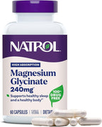 Natrol Magnesium Glycinate Supplements 240 mg - High Absorption - Calm Magnesium Glycinate for Sleep - 60 Capsules, 30 Day Supply