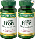 Nature’s Bounty Gentle Iron 28 mg Capsules with Vitamin C,Folic Acid,Vitamin B-12 Iron Supplement,Non-GMO,Gluten-Free,90 Count (Pack of 2)