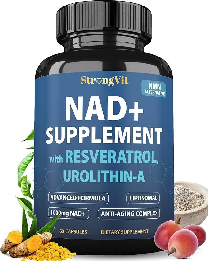 StrongVit NAD Resveratrol Supplement for Women & Men. Support Cellular Health, Energy + Healthy Aging. High Potency Blend, Plus Third-Party Lab Tested in USA (60 Capsules)