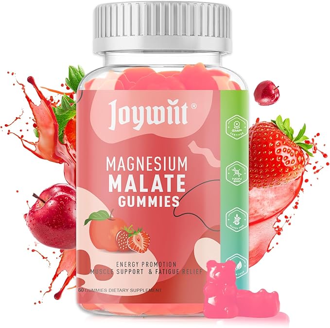 Magnesium Malate Gummies 1000mg | Magnesium Malate with L-Theanine, CoQ10 & Vitamin B6 | High Potency Stress Relief & Muscle Support | Non-GMO, Vegan, Gluten-Free | 60 Chewable