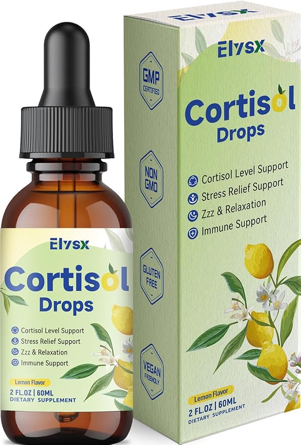 Cortisol Supplements for Women & Men, Cortisol Wellness Liquid Drops for Hormone Balance, Relaxation, Zzz, Stress, Focus Support with Ashwagandha, Rhodiola, L-Theanine, Lemon Flavor, 2 FL OZ