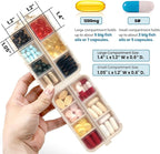 14 GRIDS Travel Pill Organizer Box with Labels - Travel Medicine Case Kit - Pocket Daily Pharmacy Container - Travel Medication Holder Dispenser for Fish Oil Vitamin Supplement Storage - Khaki