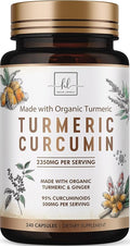 Turmeric Curcumin Supplement with 95% Curcuminoids, Organic Turmeric & Ginger 1750mg, BioPerine Black Pepper for Best Absorption, Nature's Vegan Joint Support, Non-GMO, Bottled in USA - 240 Capsules
