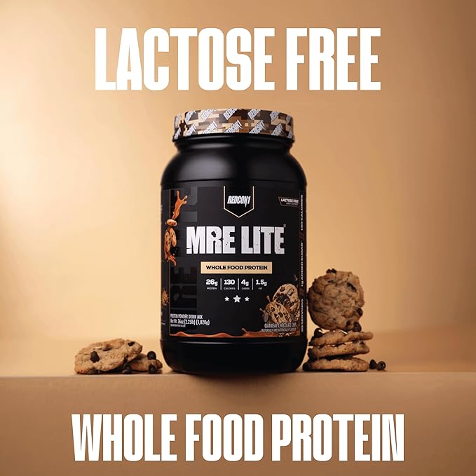 REDCON1 MRE LITE Whole Food Protein Powder, Oatmeal Chocolate Chip - Lactose Free Meal Replacement with Animal Protein Blends - Easy to Digest Formula - Only 4g Carb per Serving (30 Servings)