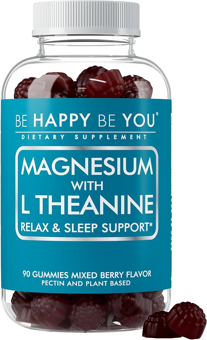 Magnesium Glycinate Gummies with L-Theanine – Relaxation & Sleep Support – Vegan, Gelatin-Free, Mixed Berry Flavor – Magnesium Supplement – 90 Ct