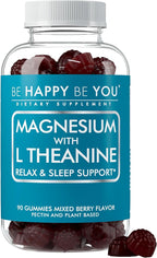 Magnesium Glycinate Gummies with L-Theanine – Relaxation & Sleep Support – Vegan, Gelatin-Free, Mixed Berry Flavor – Magnesium Supplement – 90 Ct