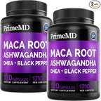 6-in-1 Organic Maca Root Ashwagandha Capsules 1710mg with DHEA and Black Pepper Fruit Extract for Women and Men - Black Maca Supplement for Stamina, Bone and Mood Support Supplement, 120ct (Pack of 2)
