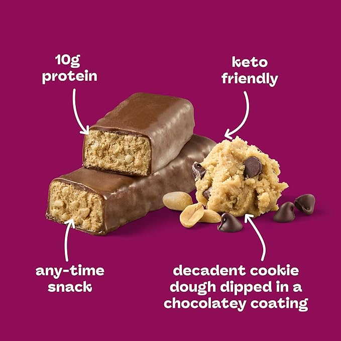 think! Delight, Keto Protein Bars, Healthy Low Carb, Gluten Free Snack - Chocolate Peanut Butter Cookie Dough, 10 Count (Packaging May Vary)