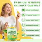 Premium Feminine Balance Gummies for Women pH Balance Support & Immune Health, Sugar Free, Non-GMO, Vegan, Gluten-Free - 60 Pineapple Gummies, 30 Servings