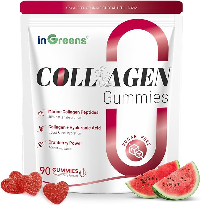 inGreens Collagen Peptides Gummies for Women - 5000mg Hydrolyzed Marine Collagen, Sugar Free with Type I,II,III & Biotin, 90 Count