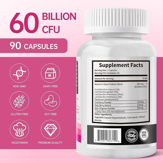 DVO Vaginal Probiotics for Women,pH Balance,60 Billion CFU with Prebiotics & Lactobacillus,Healthy Odor, Yeast Balance & Flora Support for Immune Health 90 Count