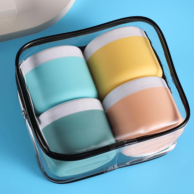 kuangre Travel Containers for Toiletries, Silicone Cream Jars BPA-Free, Leak-proof 3oz Travel Size Containers, Portable Size Silicone Jars with Lid for Cosmetic Face Hand Body Cream (4 Pack)