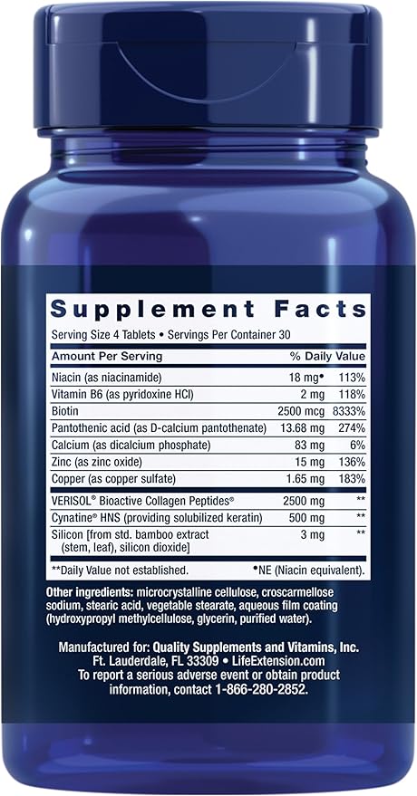 Life Extension Hair, Skin, & Nails- Collagen Plus, 120 Count