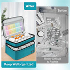 LEFOR·Z Medicine Storage Bag,Double Layers Pill Bottle Organizer Bag Empty with Lockable Zipper&Adjustable Divider,Medication Travel Carrying Bag for Pills,Vitamins,Medical Supplies,Teal Color