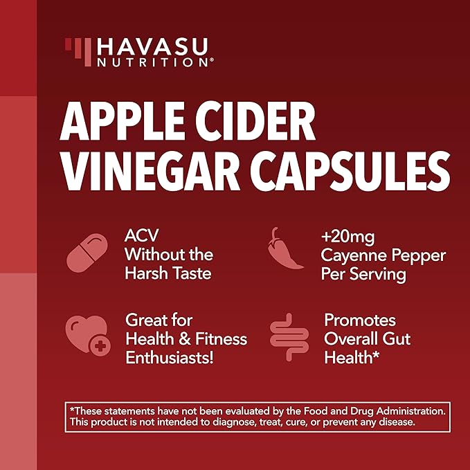 Apple Cider Vinegar Capsules with Cayenne Pepper - Bloating Relief and Appetite Suppressant - 500mg ACV and 20mg Capsicum Annuum Per Serving Unflavored - 60 Count - Vegan, Non-GMO - 2 Month Supply