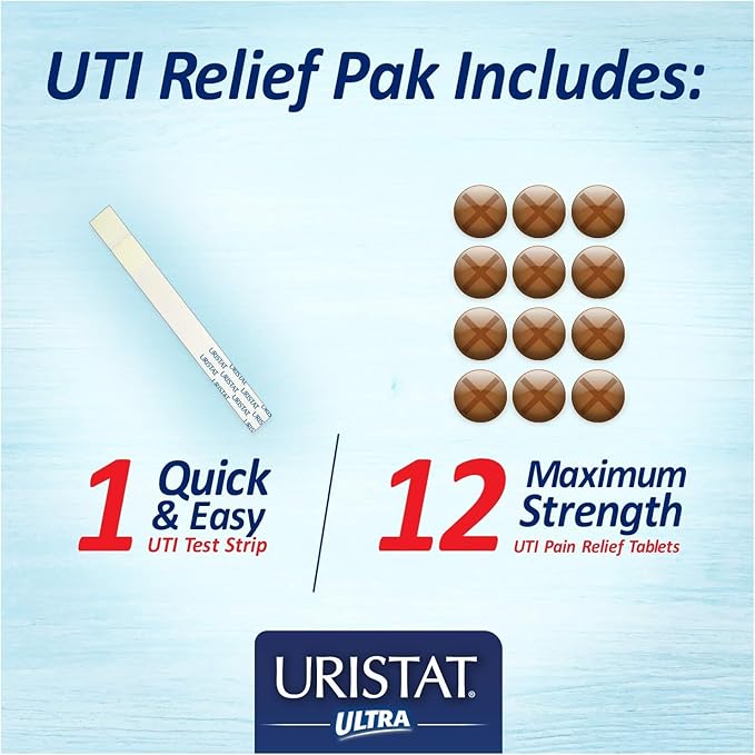 URISTAT Ultra UTI Relief Pack, 1 UTI Test Strip & 12 Pain Relief Tablets (Pack of 4)