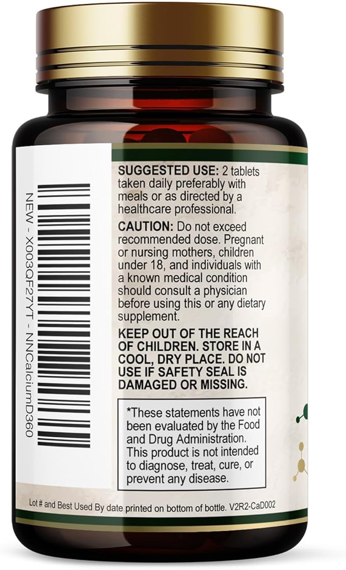 Calcium 1200 mg with Vitamin D3 Per Serving - Bone Health Supplement, Vitamin D & Calcium Supplements for Women & Men - Bone, Teeth & Immune Support, Nature's Calcium Pills, USA Bottled - 60 Tablets
