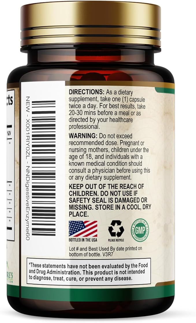 Digestive Enzymes - Super Digestive Multi Enzyme Complex for Bloating & Gut Health Support with Bromelain, Papain, Probiotics & Prebiotics - Digestion Health Support for Women & Men - 60 Capsules