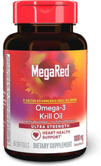 MegaRed Ultra Strength 1000mg Omega-3 Krill Oil Supplement with EPA/DHA, Astaxanthin & Phospholipids, No Fish Oil Aftertaste Supports Heart, Brain, Joint and Eye Health, 60 Count Softgels.