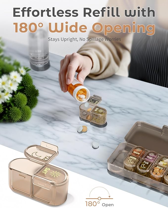 Pillex Weekly Pill Organizer 2 Times a Day, 7-Day AM PM Pill Box, Travel Pill Case, Medicine Pill Organizer for Fish Oils, Vitamins & Supplements