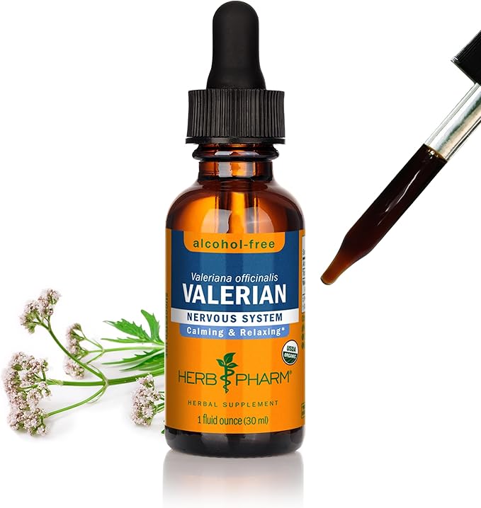 Herb Pharm Organic Valerian Root Liquid Extract, Alcohol-Free: Sleep & Relaxing, Calming Nighttime Sleep Support Supplement, Sugar-Free Herbal Supplement, 1 Oz