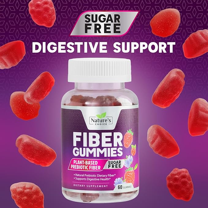 Fiber Gummies 4g Per Serving - Sugar Free Fiber Gummy Supplement for Adults, Daily Prebiotic Gummy Digestive Support - Plant Based Chews, Prebiotics Supports Regularity & Digestion - 60 Gummies
