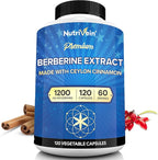 Nutrivein Premium Berberine 1200 mg with Ceylon Cinnamon - 120 Capsules: High-Absorption Berberine Supplement for Defenses, Digestion, & Metabolism