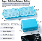 NEW Foldable & Double Protection Portable Weekly Pill Organizer 2 Times A Day with Etched Labels, AM PM 7 Day Week Medicine Box, Daily Travel Pill Case Holder Dispenser for Vitamin, Supplement - Blue