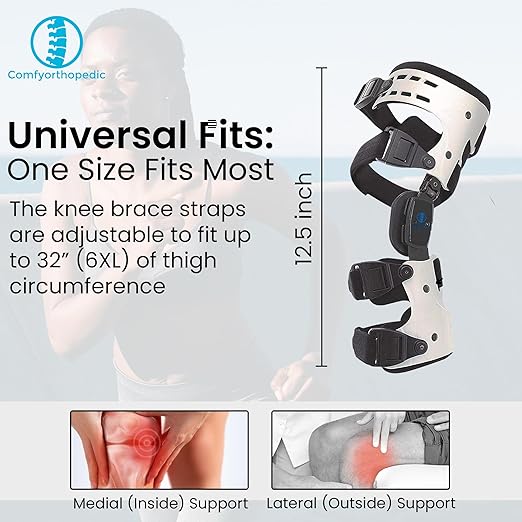 Comfyorthopedic OA Unloader Knee Brace For Medial Knee Pain, Arthritis Support, Osteoarthritis, Bone on Bone Inside Cartilage Joint Side Stabilizer L1851 L1843, Adjustable Plus Size Fits Up to 32in Thigh Circumference, Right