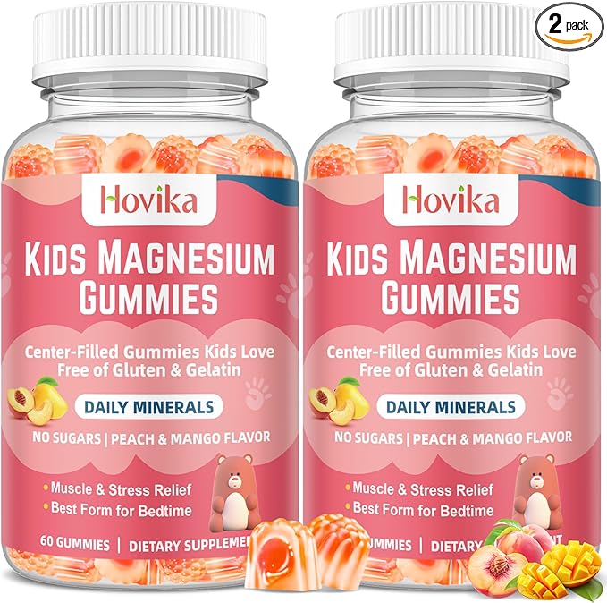 Magnesium Glycinate Gummies for Kids: Calm Magnesium Supplement for Kids & Adults with Zinc Citrate, GABA, Chamomile, Vitamin B6 & C - Sleep, Relaxation & Focus, Juicy Peach & Mango Flavor 120ct