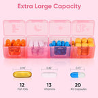 Fullicon Extra Large Weekly Pill Organizer 4 Times a Day, XL Large Pill Box, 7 Day Medicine Organizer, Pill case for Vitamin/Fish Oil/Supplements (Pink)
