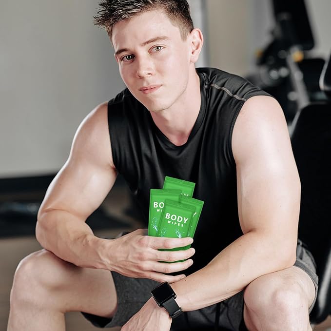 Treela 300 Pcs Large Body Wipes Bulk Deodorant Travel Size for Homeless Care Package Supplies Individually Wrapped Adults Bathing No Rinse Wet Wipes Men Women Hygiene Items(7.09" X 9.84",Green)