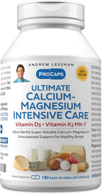 ANDREW LESSMAN Ultimate Calcium-Magnesium Intensive Care with Vitamin D3 & K2 MK7-120 mcg - 180 Capsules – Bone and Skeleton Health Essentials. Gentle, Easy to Swallow, Super Soluble. No Additives