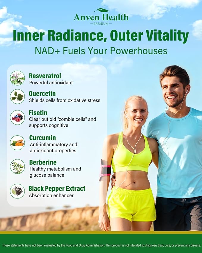 Liposomal NAD+ Resveratrol Supplement - NMN Alternative with Trans-Resveratrol, Quercetin & Fisetin - NAD Plus for Women and Men, Cellular Energy & Healthy Aging, Non-GMO | 180 Capsules